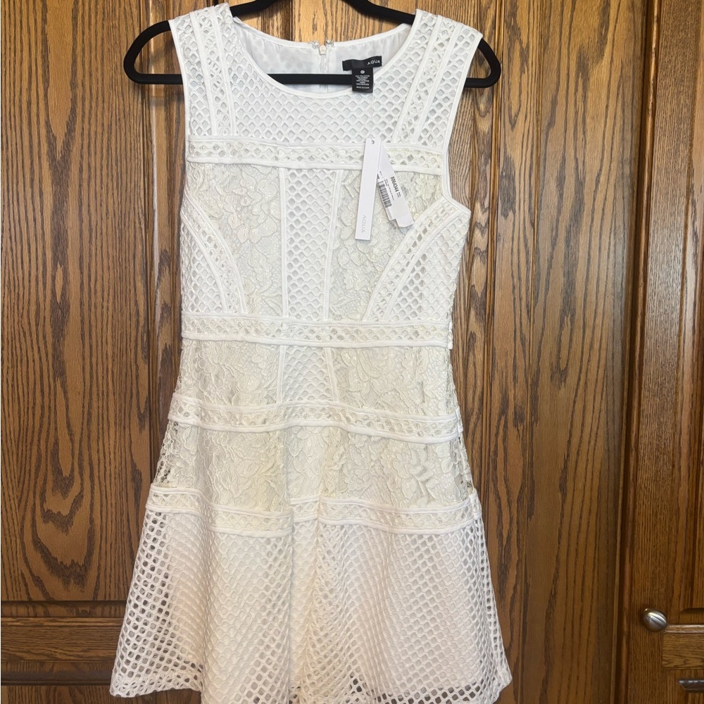 Aqua White Lace Sleeveless Mini Dress